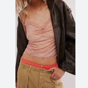 Free People Lacey Essential Pink Lace Cami Tank Top NWT Size S